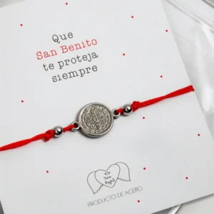 Pulsera San Benito - Acero Hilo rojo