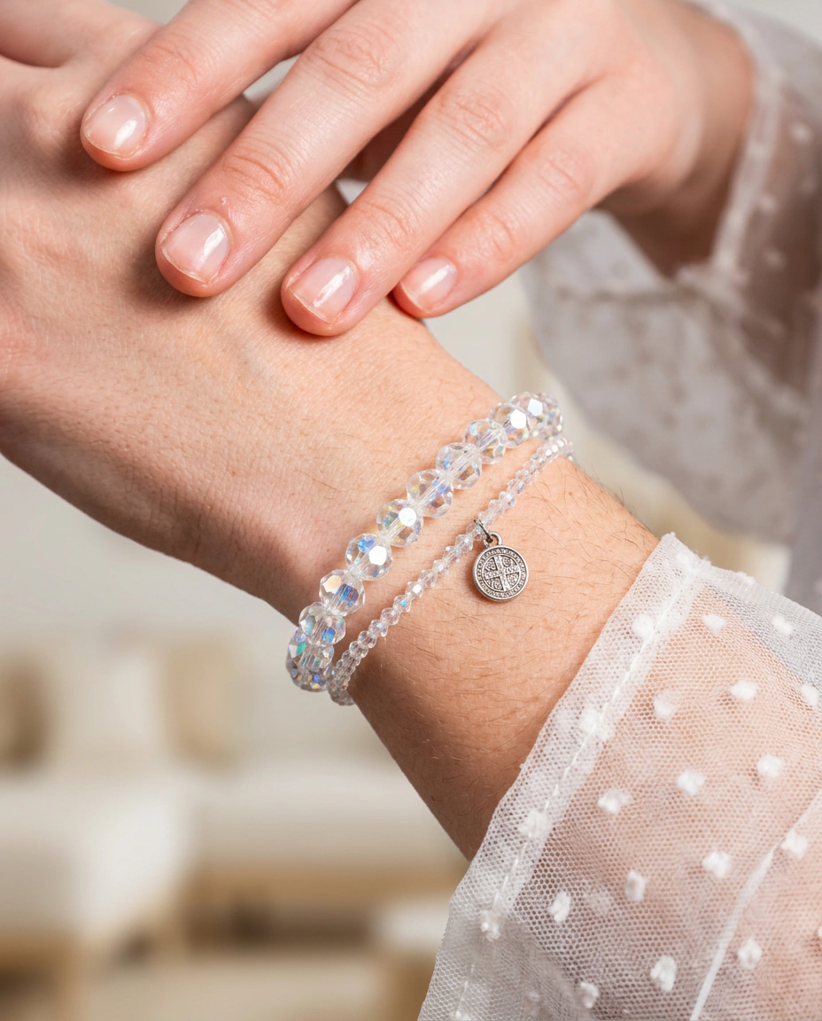 Set de Pulseras Cristales San Benito (Tiza Clear))
