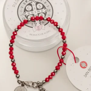 Pulsera Acero San Benito Abad -Rojo-