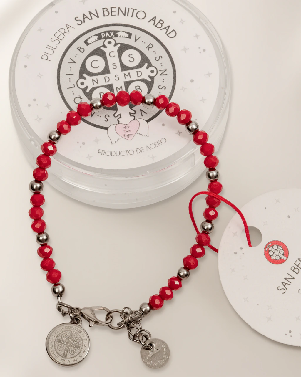 Pulsera Acero San Benito Abad -Rojo-
